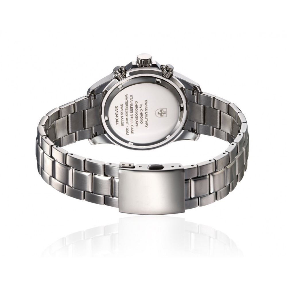 Swiss Military Orologio Uomo Cronografo SM34044.BI1RUB, Cassa 45mm Acciaio, Quadrante Nero, Bracciale In Gomma, 100m